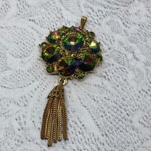Vintage signed Edlee peacock dazzling crystal pendant dressy costume